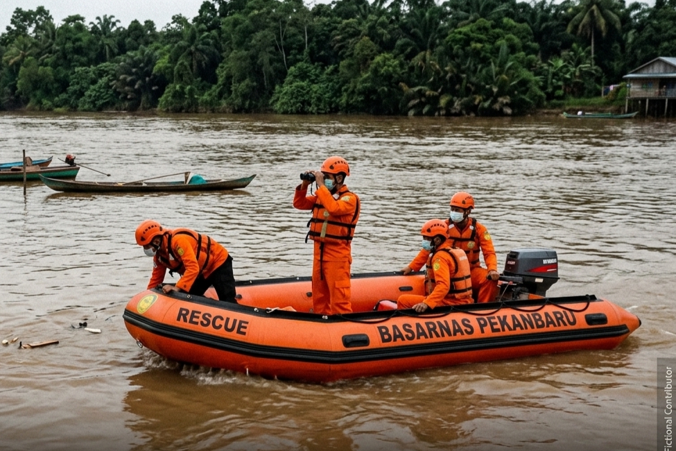 Perahu Terbalik di Sungai Indragiri: 2 Selamat, 1 Orang Hilang Masih Dicari Tim SAR