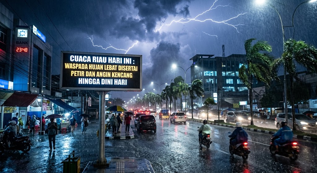 Cuaca Riau Hari Ini: Waspada Hujan Lebat Disertai Petir dan Angin Kencang Hingga Dini Hari