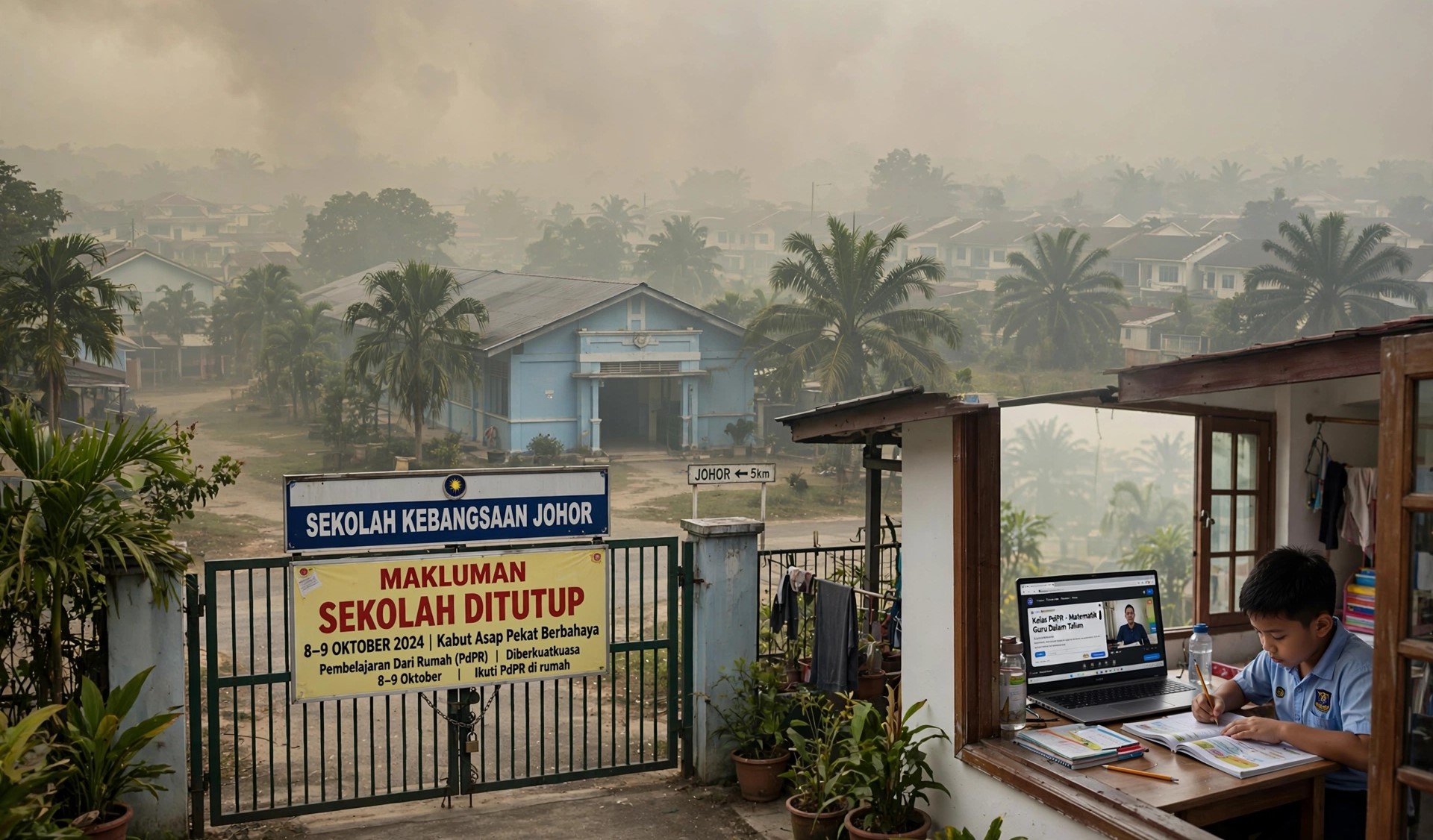 Dampak Kabut Asap Pekat: Johor Tutup Sekolah 8–9 Oktober, Siswa Belajar dari Rumah